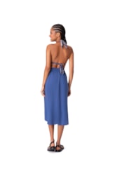 Saia Midi Crepe Slub Azul Bic