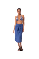 Saia Midi Crepe Slub Azul Bic