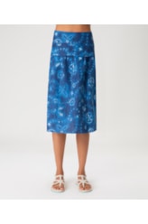 Saia Midi Linen Print Azul Bic