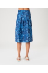 Saia Midi Linen Print Azul Bic