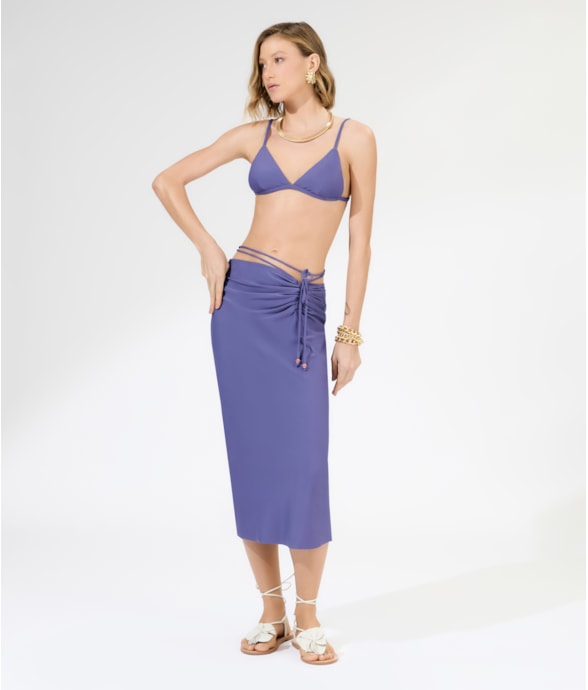 Saia Midi Liso Califórnia Franzida Old Purple
