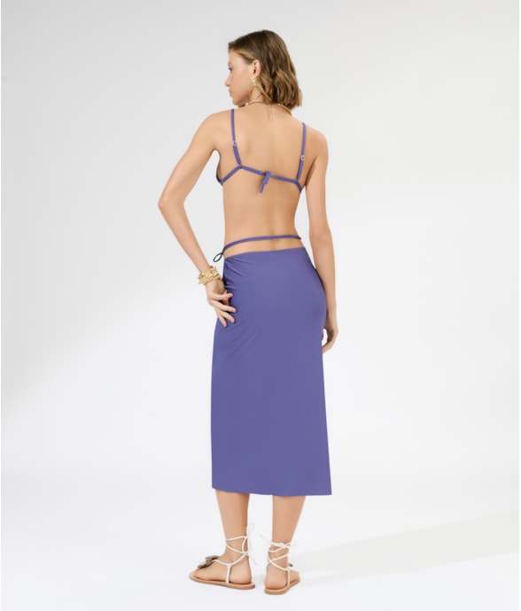Saia Midi Liso Califórnia Franzida Old Purple