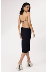 Saia Midi Liso Califórnia Franzida Preto