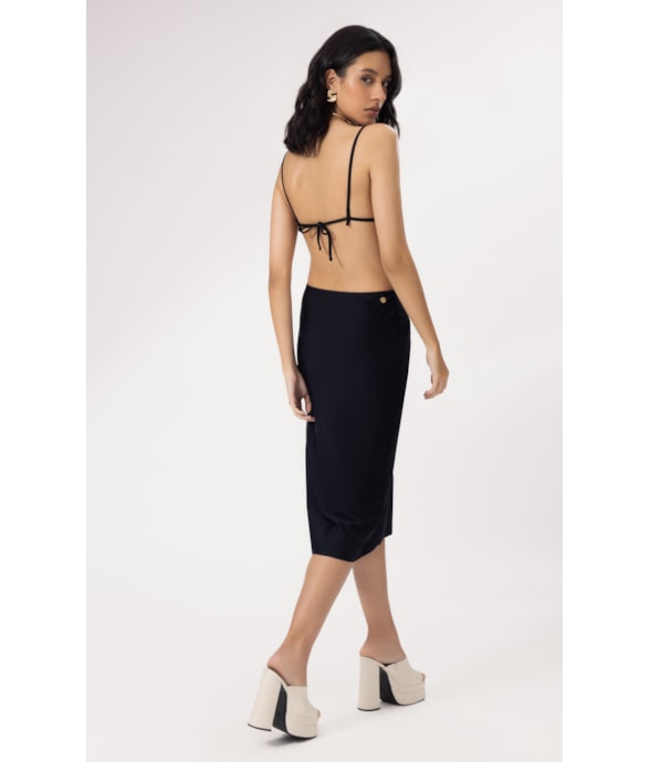 Saia Midi Liso Califórnia Franzida Preto