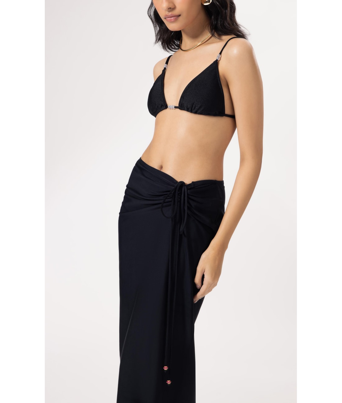 Saia Midi Liso Califórnia Franzida Preto