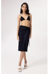 Saia Midi Liso Califórnia Franzida Preto