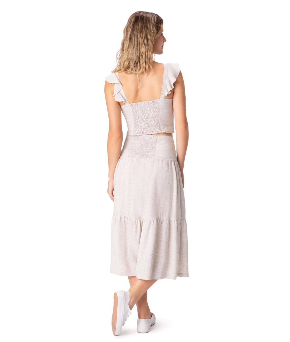 Saia Midi Recortes Heavy Linen Natural
