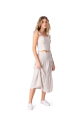 Saia Midi Recortes Heavy Linen Natural