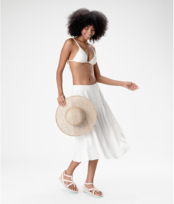 Saia Midi Recortes Linen Blend Off White