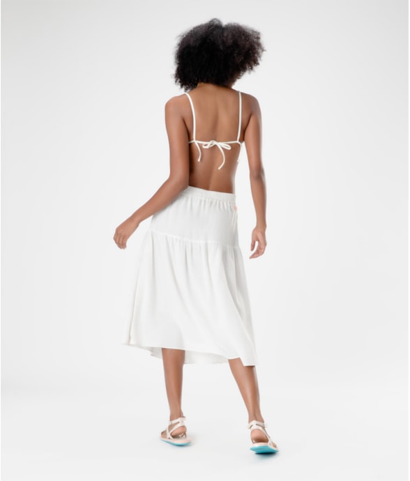 Saia Midi Recortes Linen Blend Off White
