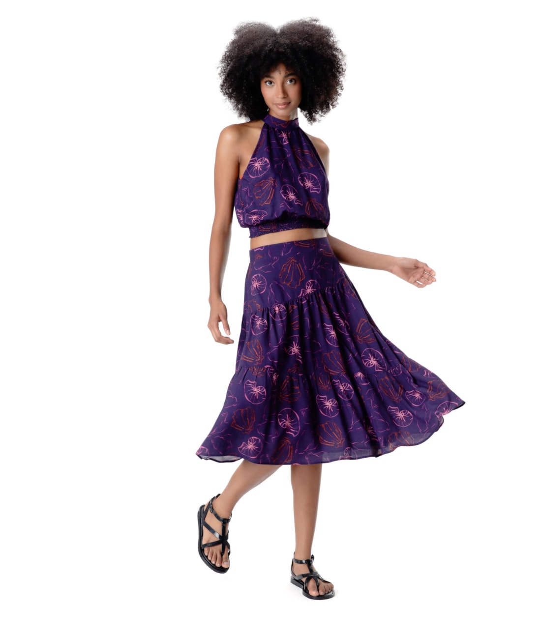 Saia Midi Recortes Seychelles Roxo