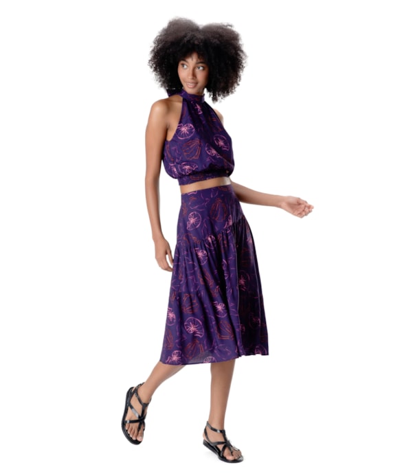 Saia Midi Recortes Seychelles Roxo