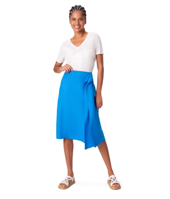 Saia Midi Rolotê Social Linen Azul Bic