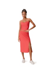 Saia Midi Social Linen Vermelho