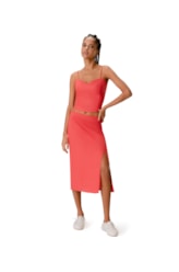 Saia Midi Social Linen Vermelho