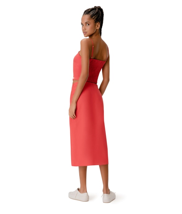 Saia Midi Social Linen Vermelho