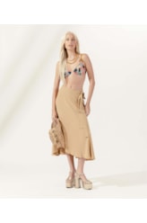Saia Midi Transpassada Linen Blend Husk