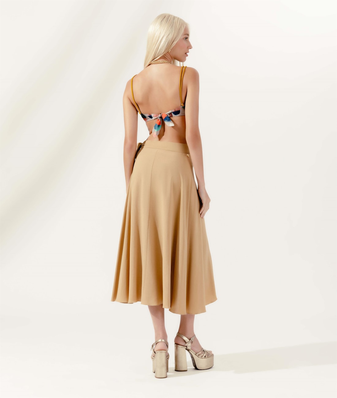 Saia Midi Transpassada Linen Blend Husk