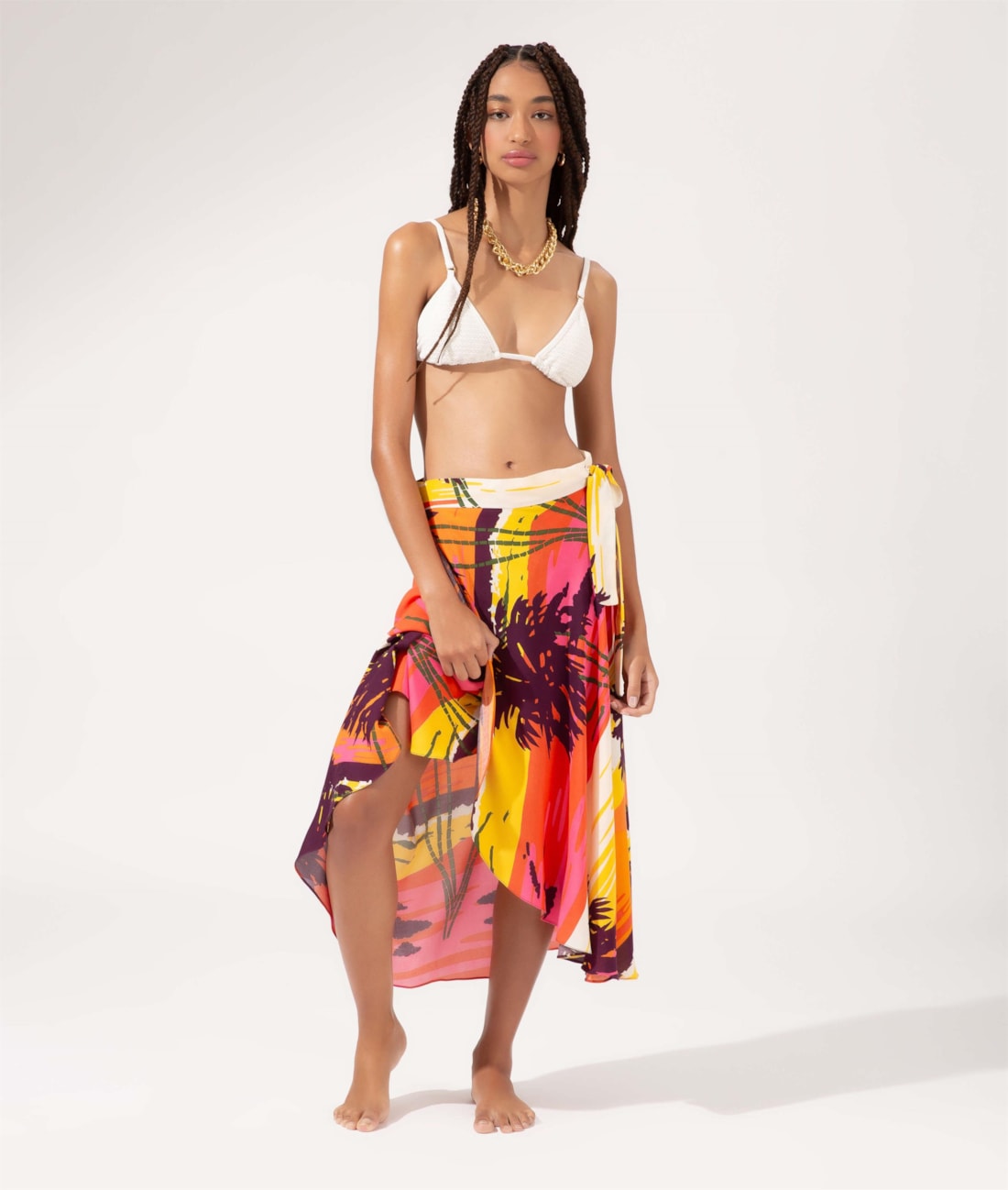 Saia Midi Transpassada Sunset Laranja