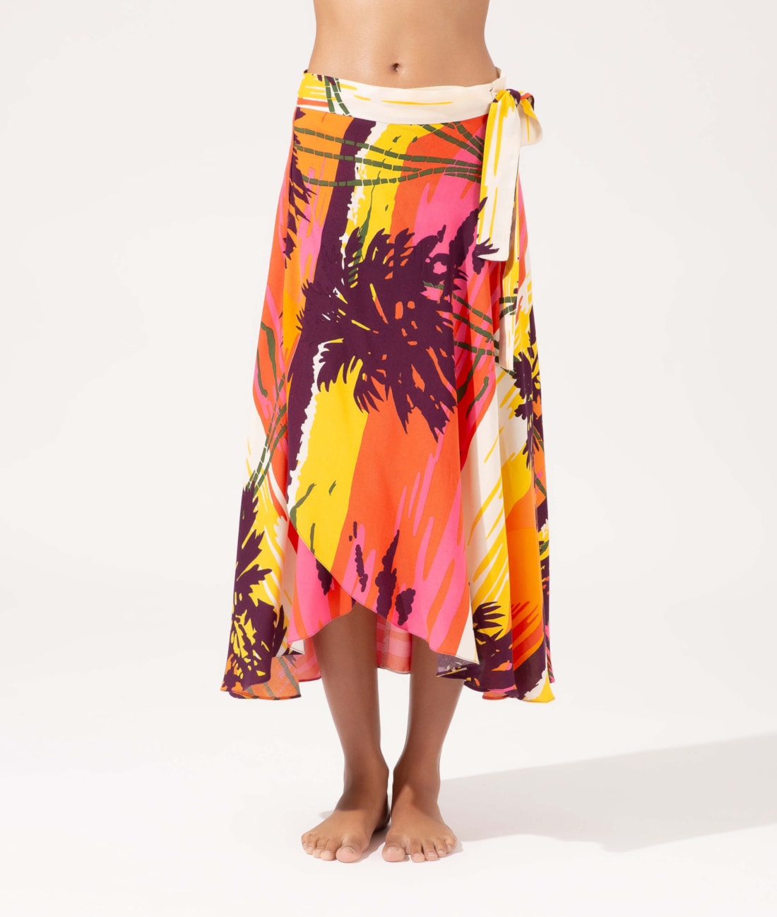 Saia Midi Transpassada Sunset Laranja