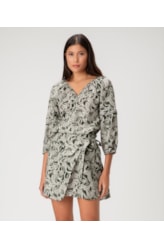 Saia Pala Amarração Linen Print Verde Escuro