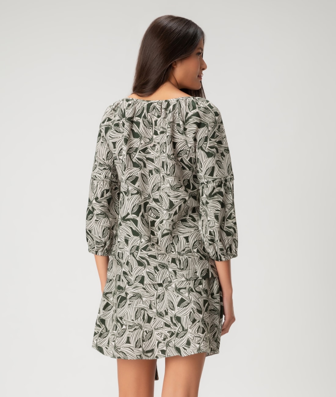 Saia Pala Amarração Linen Print Verde Escuro