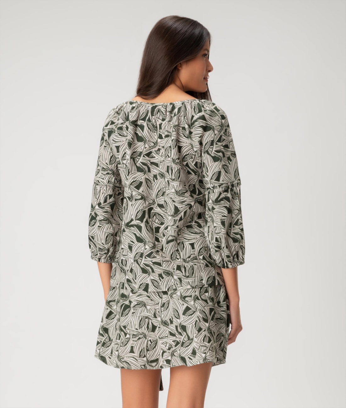Saia Pala Amarração Linen Print Verde Escuro