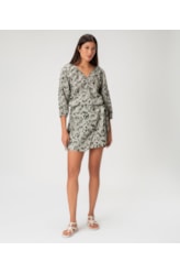 Saia Pala Amarração Linen Print Verde Escuro