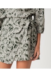 Saia Pala Amarração Linen Print Verde Escuro