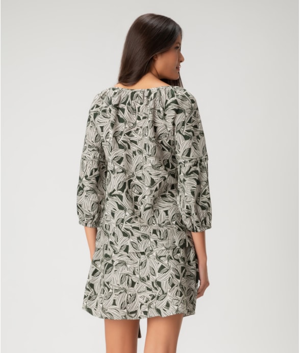 Saia Pala Amarração Linen Print Verde Escuro
