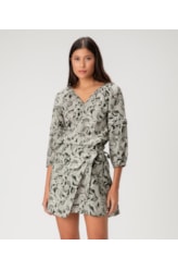 Saia Pala Amarração Linen Print Verde Escuro