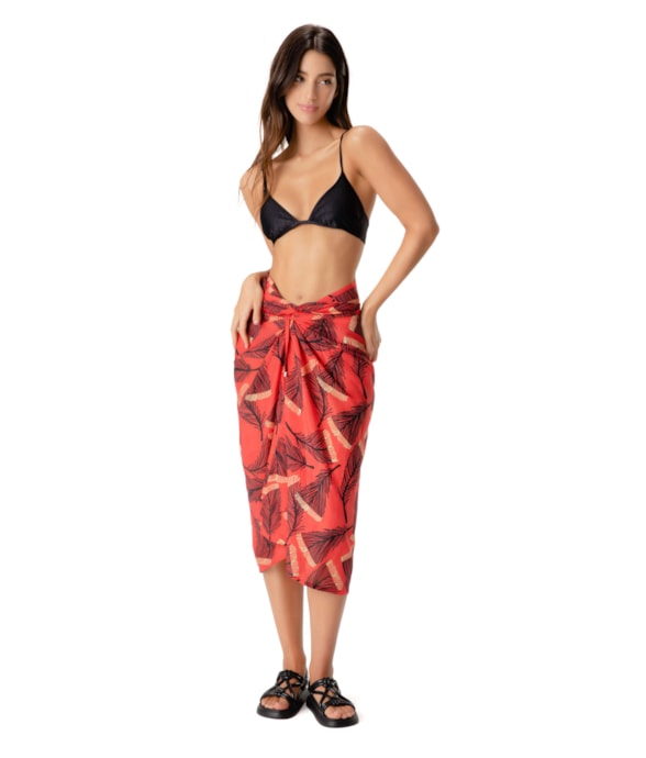 Saia Pareo Cotton Print Vermelho