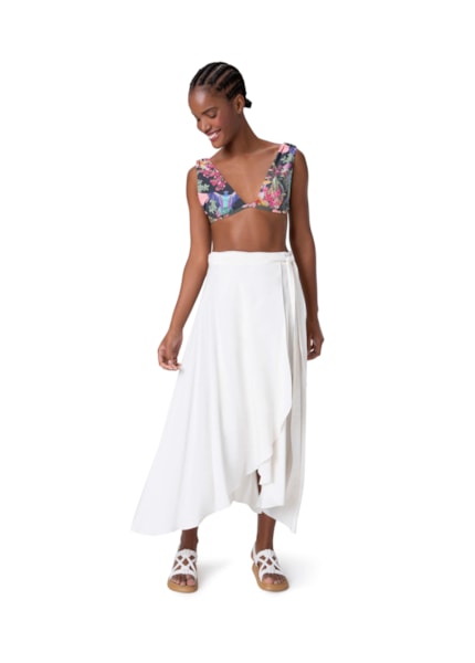 Saia Resort Linho Transpassada Branco