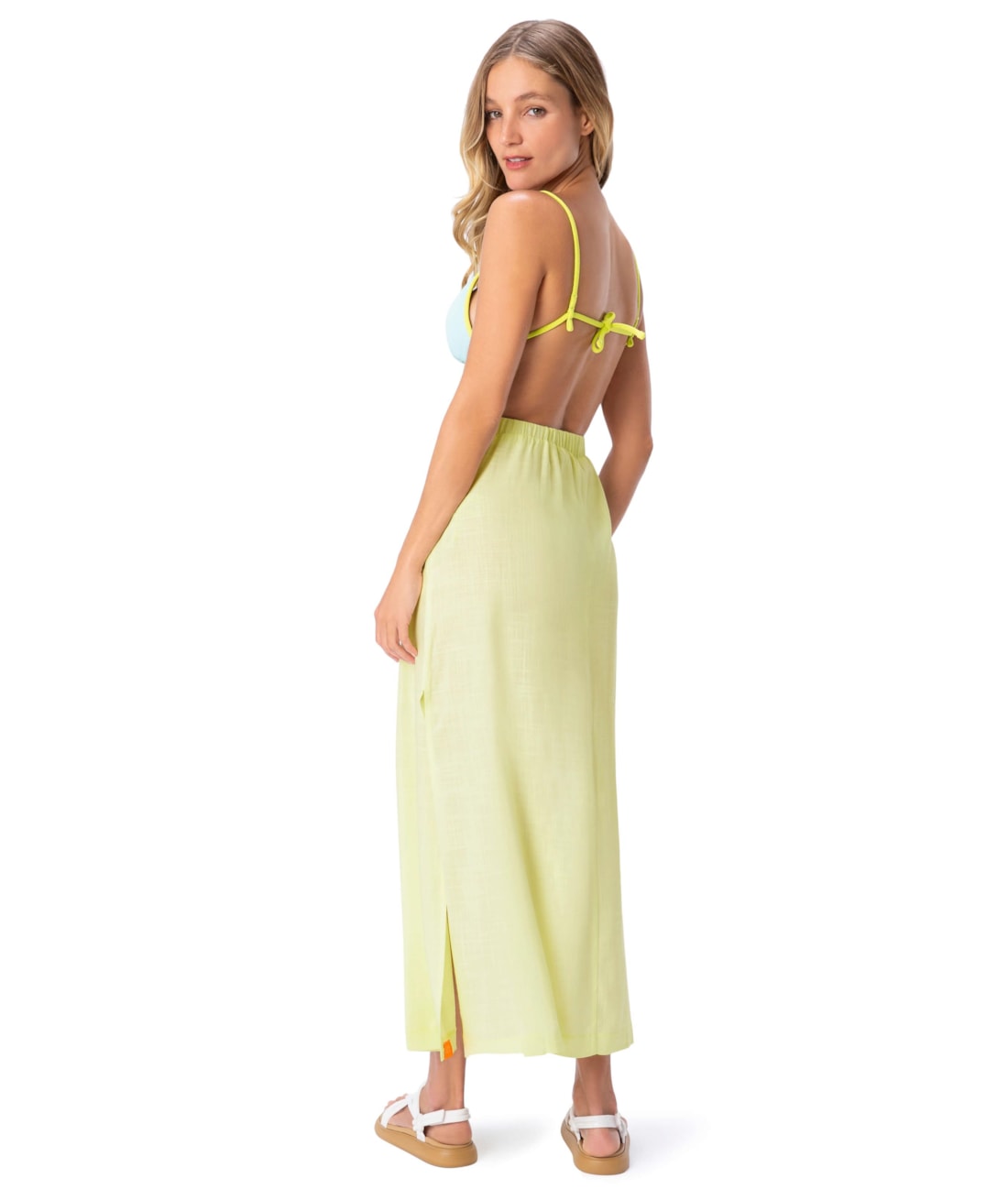 Saia Resort Longa Light Visco Amarelo Limao