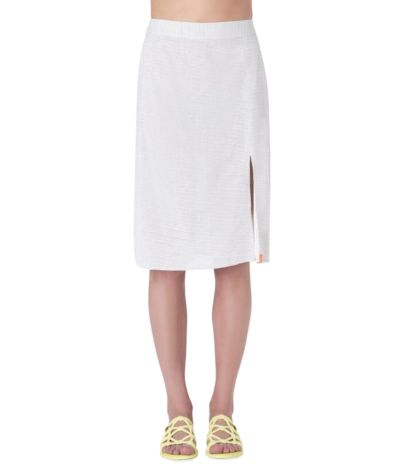 Saia Resort Midi Linen Stripe Cinza Claro