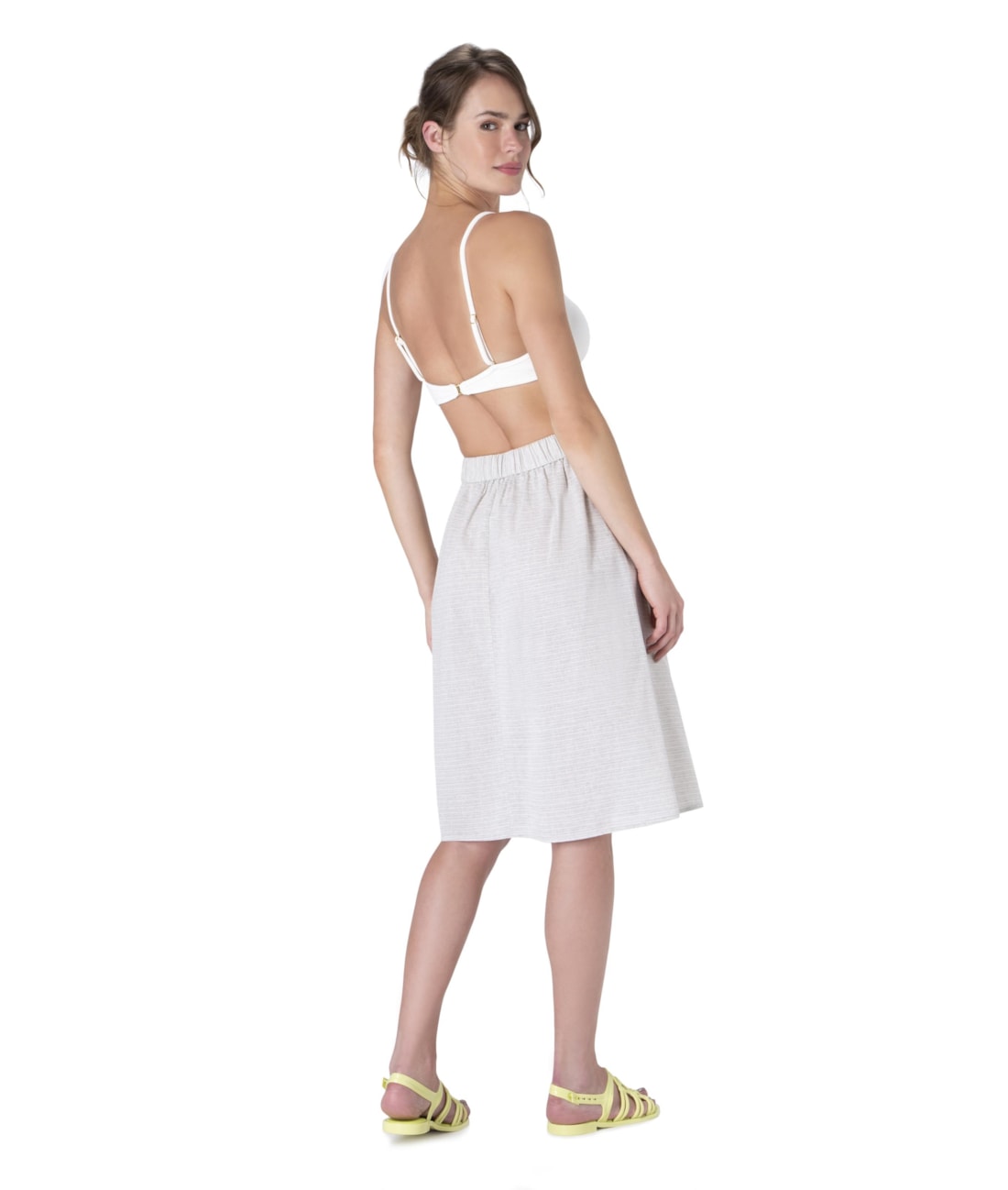 Saia Resort Midi Linen Stripe Cinza Claro