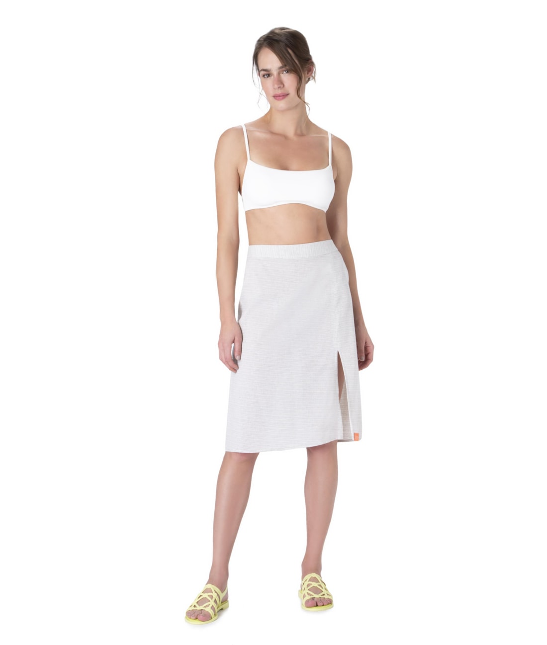 Saia Resort Midi Linen Stripe Cinza Claro