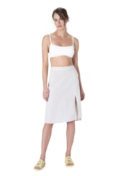 Saia Resort Midi Linen Stripe Cinza Claro