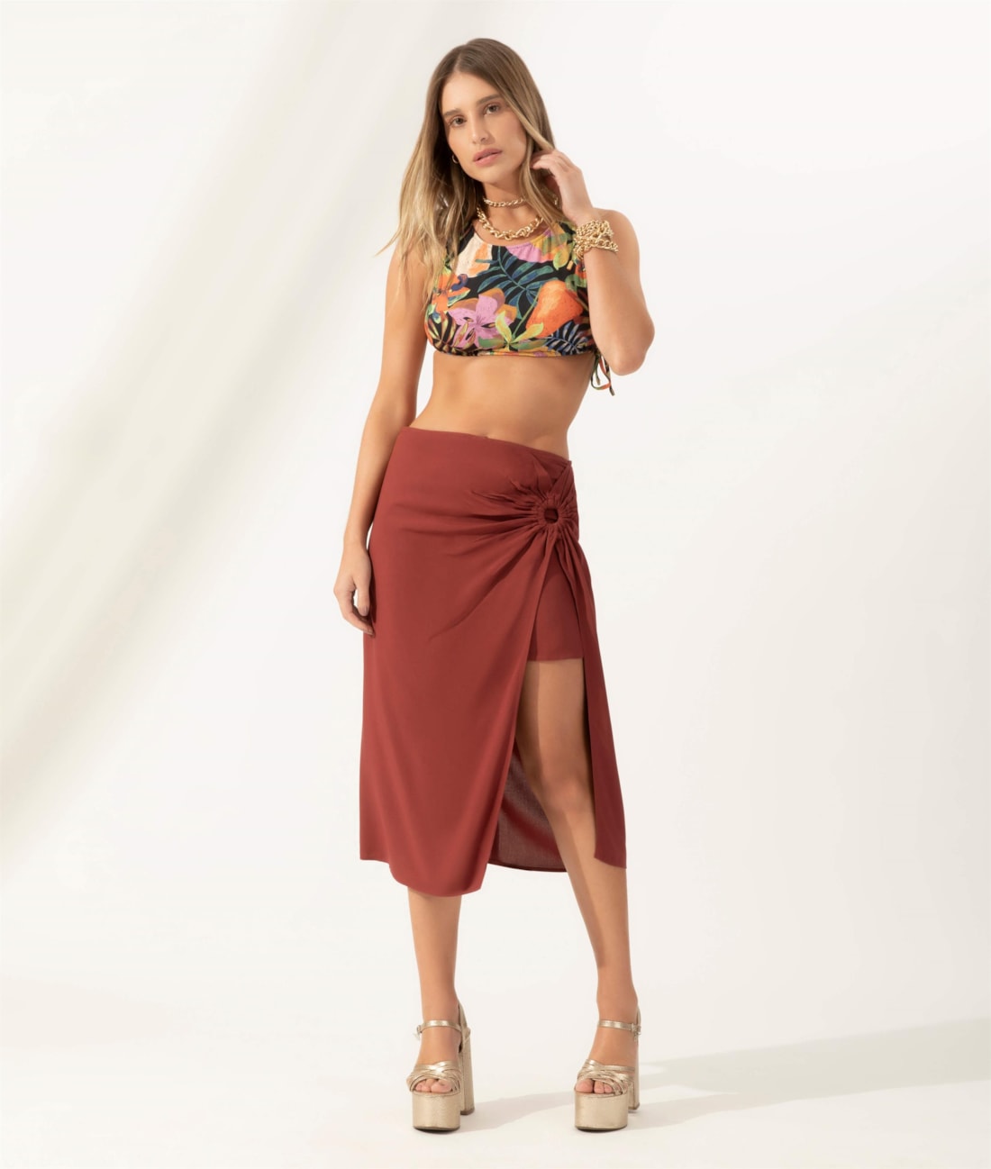 Saia Resort Midi Linho Vinho