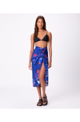 Saia Resort Pareô Viscose Print Azul Bic