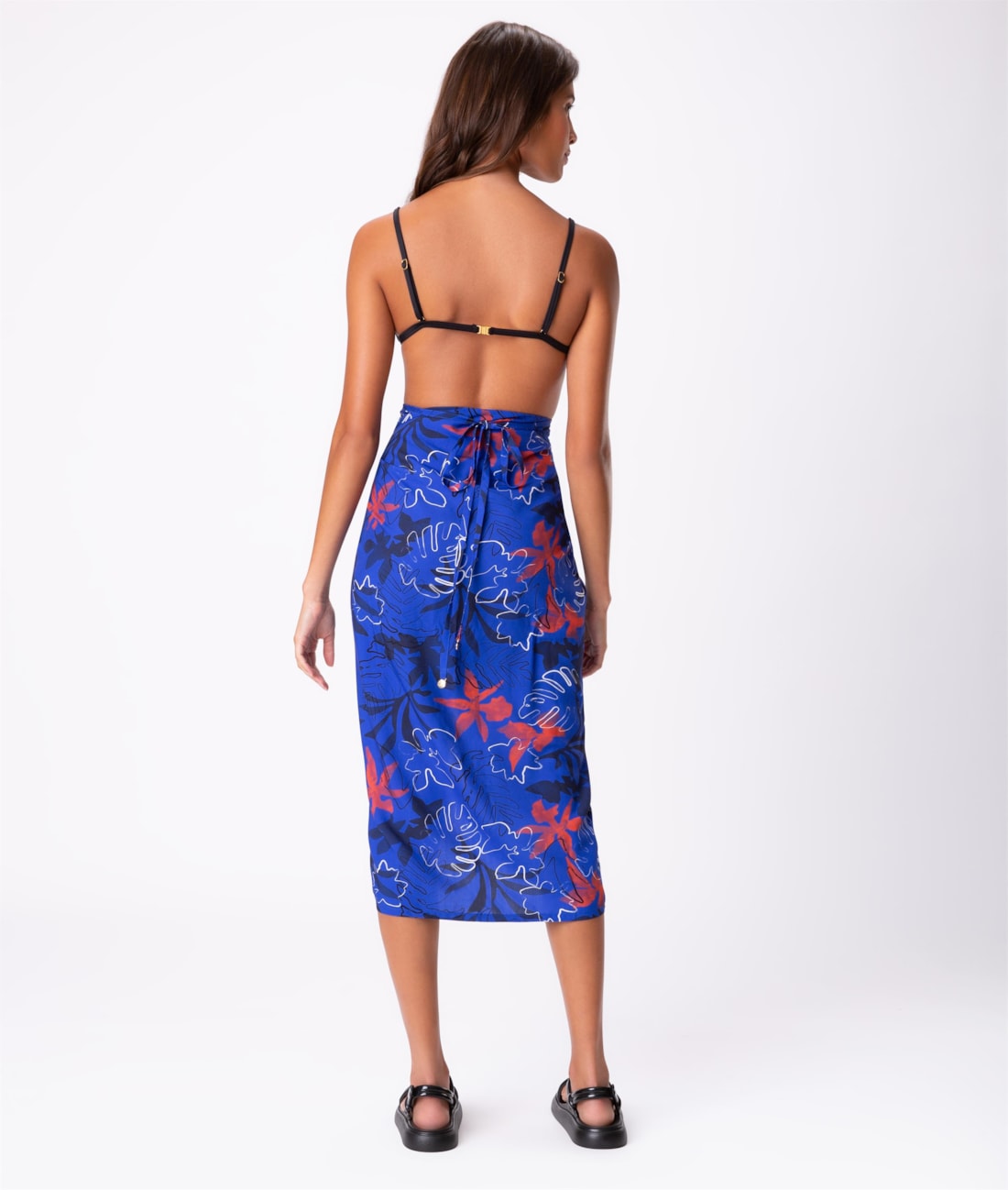 Saia Resort Pareô Viscose Print Azul Bic