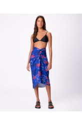 Saia Resort Pareô Viscose Print Azul Bic
