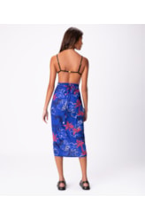 Saia Resort Pareô Viscose Print Azul Bic