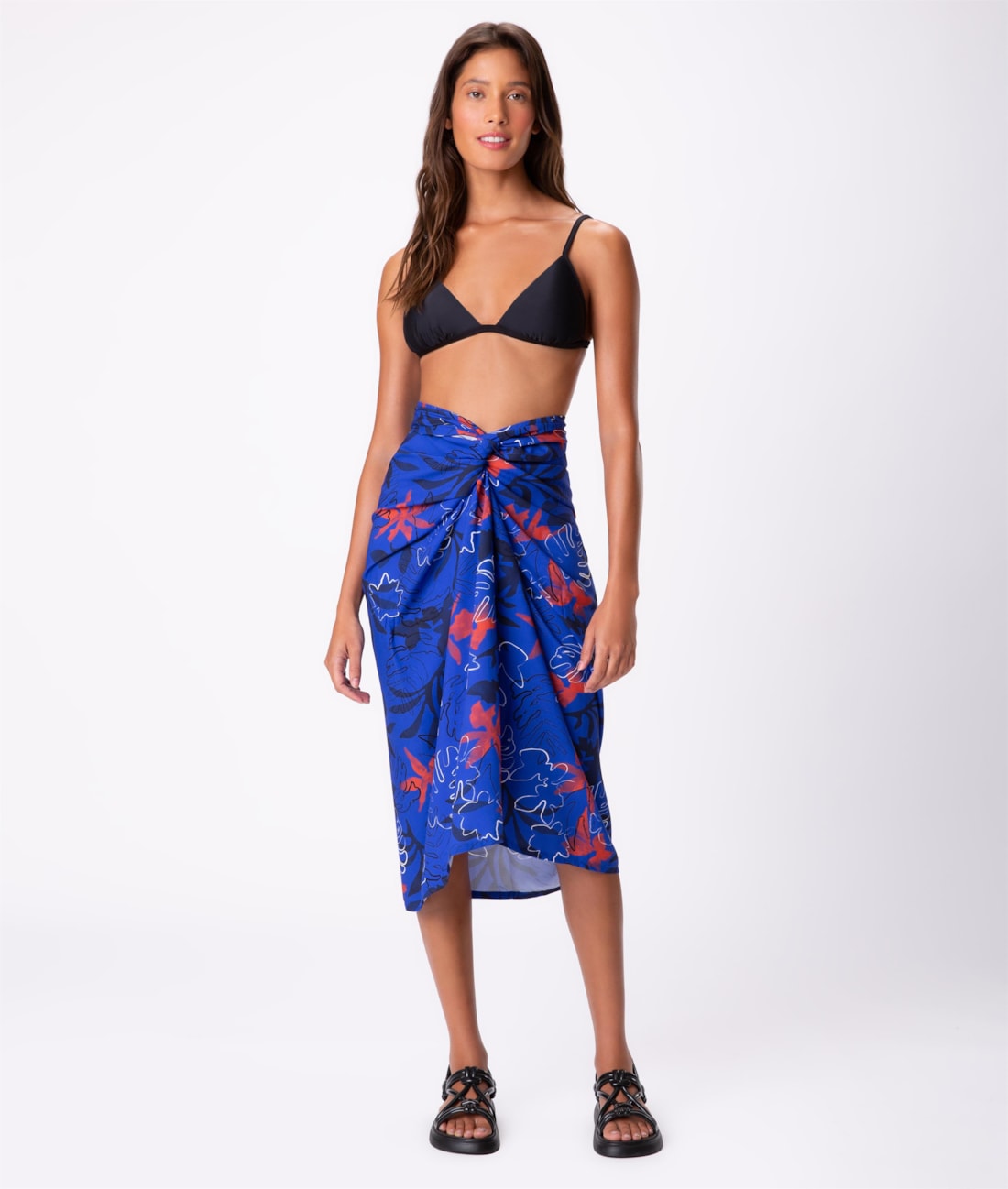 Saia Resort Pareô Viscose Print Azul Bic