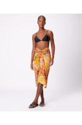 Saia Resort Pareô Viscose Print Laranja