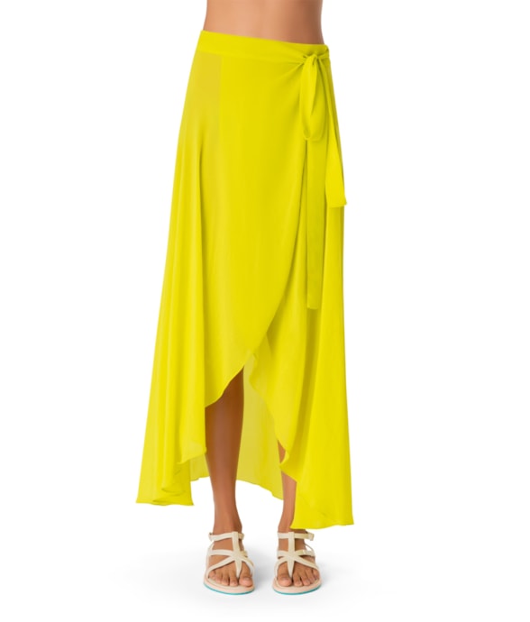Saia Resort Transpassada Chiffon Fluor Lemom Fluor