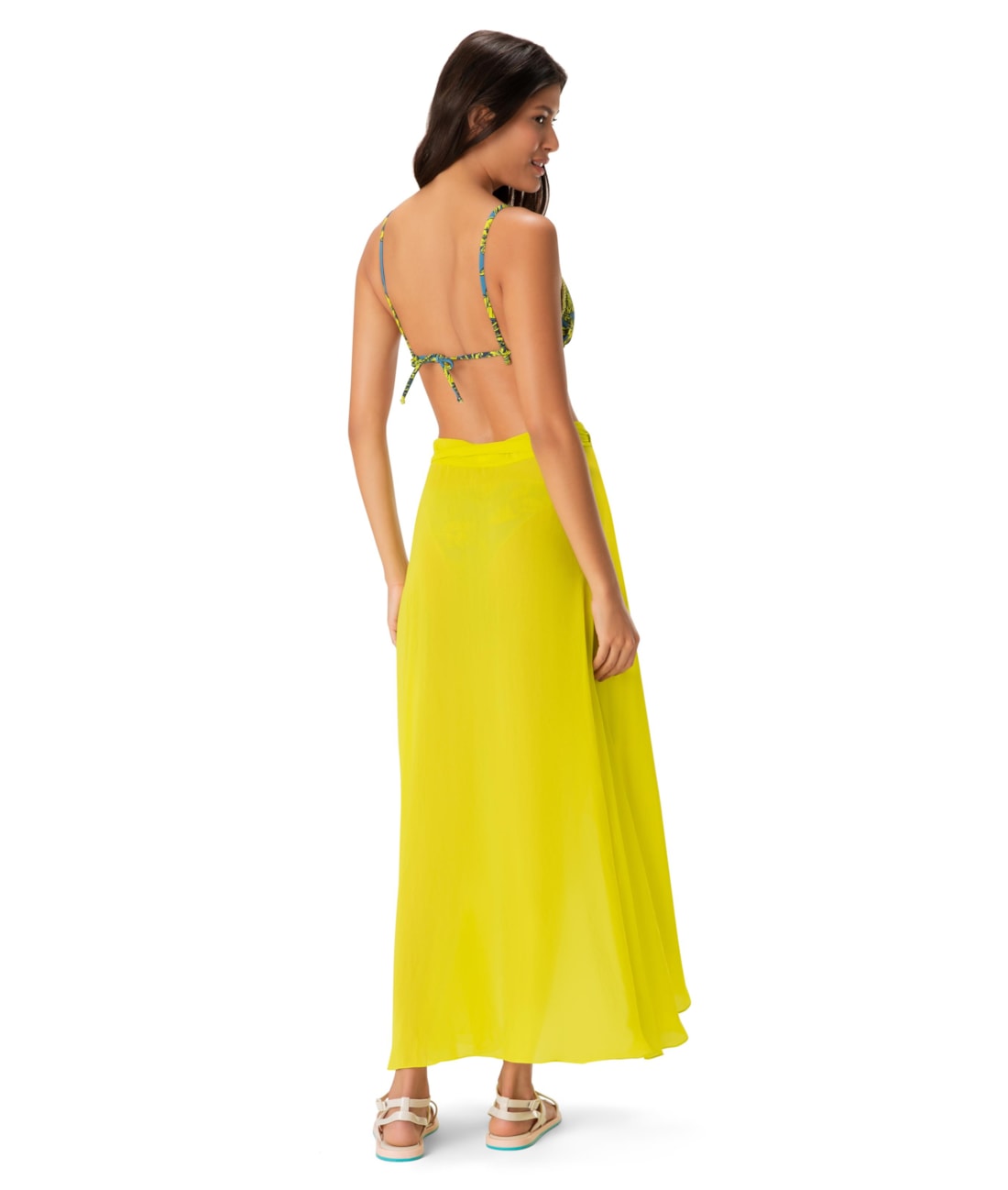 Saia Resort Transpassada Chiffon Fluor Lemom Fluor