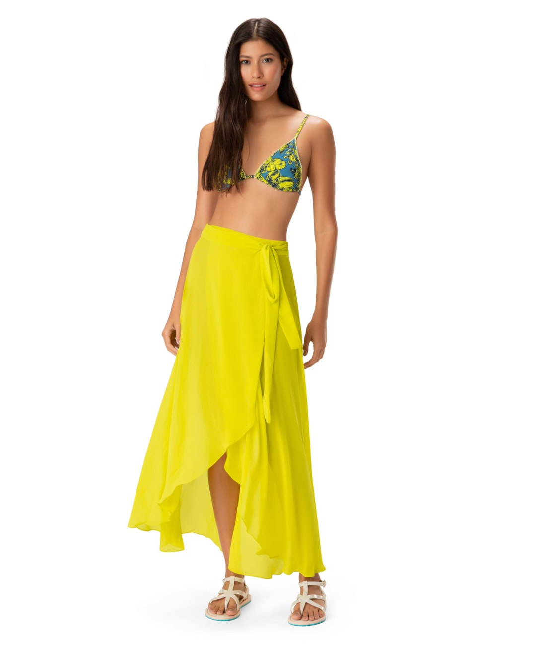 Saia Resort Transpassada Chiffon Fluor Lemom Fluor