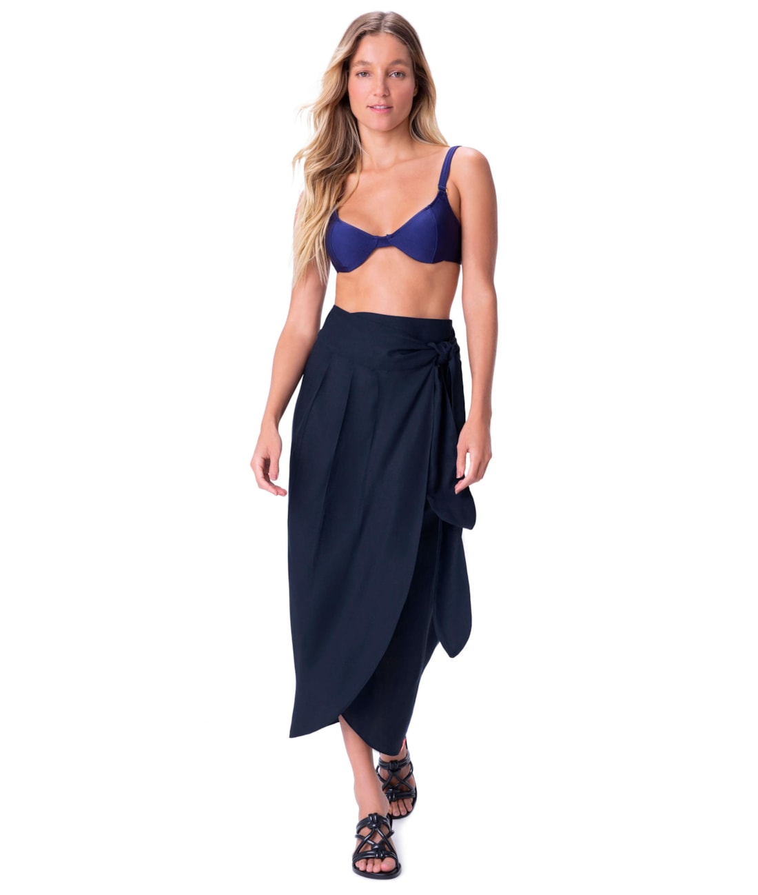 Saia Resort Transpassada Linen Gaze Marinho