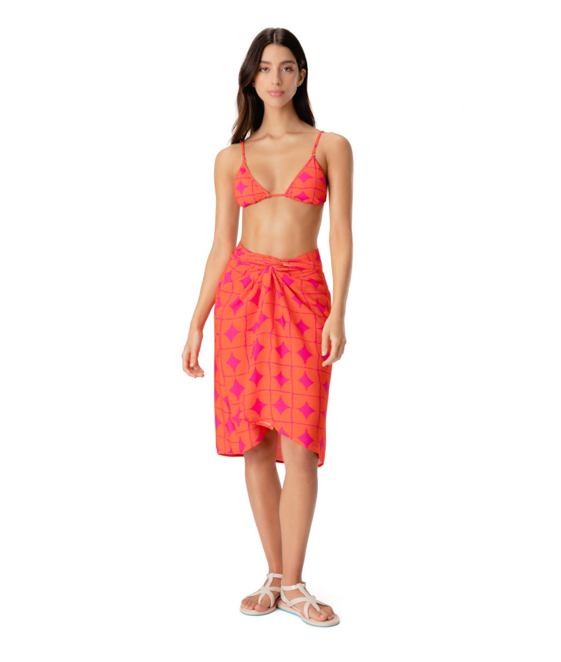 Saia Resort Transpassada Sari Bicolor Pink